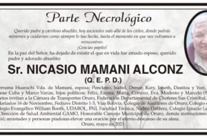 Parte Necrológico de Nicasio Mamani Alconz