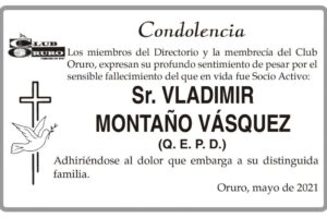 Condolencia por el fallecimiento de Vladimir Montaño Vásquez