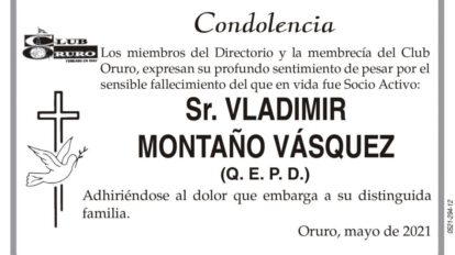 Condolencia por el fallecimiento de Vladimir Montaño Vásquez