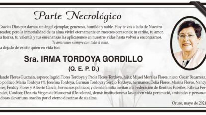 Necrológico de Irma Tordoya Gordillo