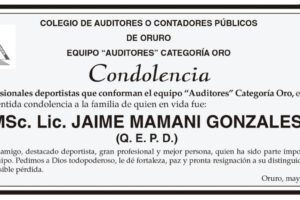 Condolencia por la muerte de Jaime Mamani Gonzales