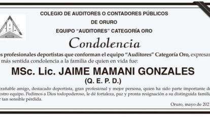 Condolencia por la muerte de Jaime Mamani Gonzales