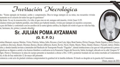 Invitación Necrológica para Julián Poma Ayzamani