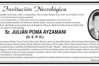 Invitación Necrológica para Julián Poma Ayzamani