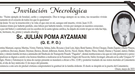 Invitación Necrológica para Julián Poma Ayzamani