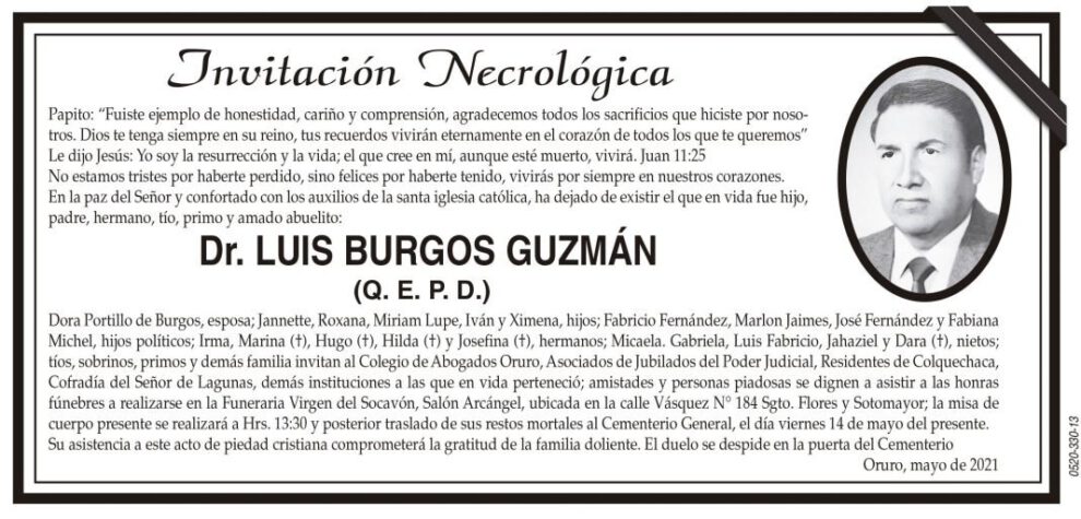 Invitación Necrológica: Dr. Luis Burgos Guzmán