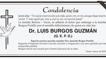 Condolencia por el fallecimiento del Dr. Luis Burgos Guzmán