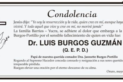 Condolencia por el fallecimiento del Dr. Luis Burgos Guzmán
