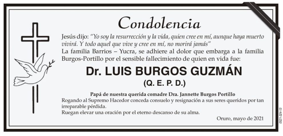 Condolencia por el fallecimiento del Dr. Luis Burgos Guzmán