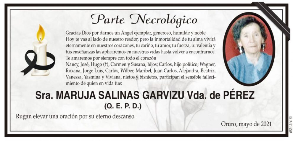 Parte Necrológico de Maruja Salinas Garvizu