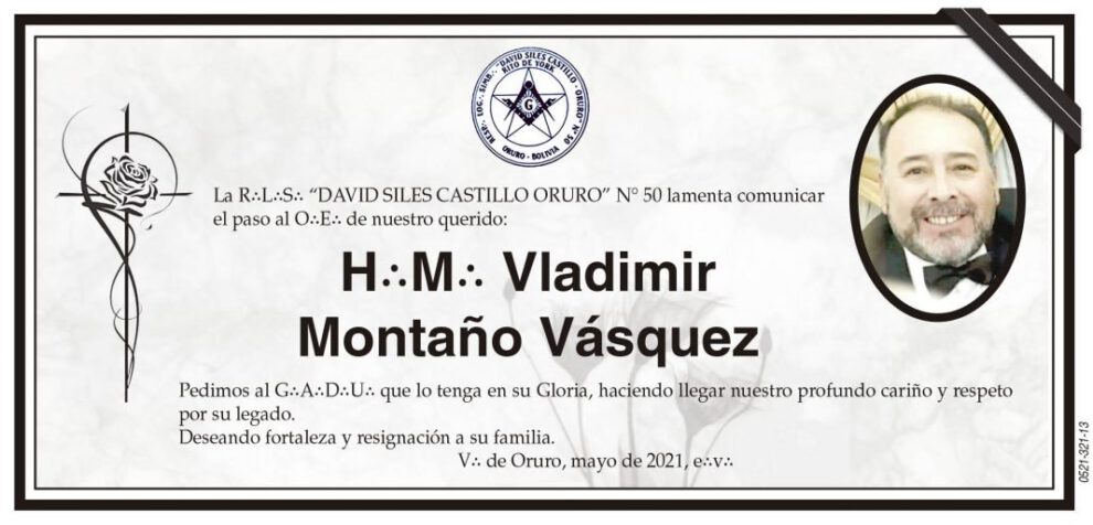 Obituario de H∴M∴ Vladimir Montaño Vásquez