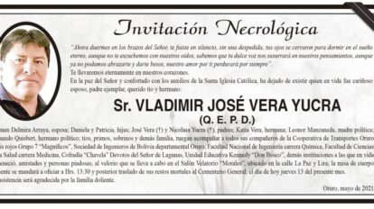 Invitación Necrológica para Vladimir José Vera Yucra