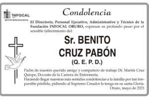 Condolencia por el fallecimiento de Benito Cruz Pabón
