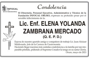 Condolencia por Lic. Enf. Elena Yolanda Zambrana Mercado