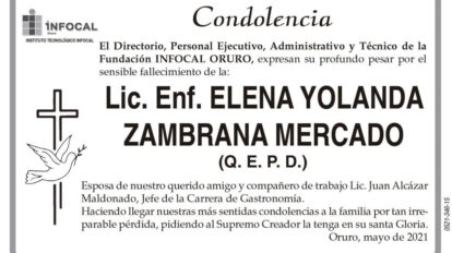 Condolencia por Lic. Enf. Elena Yolanda Zambrana Mercado