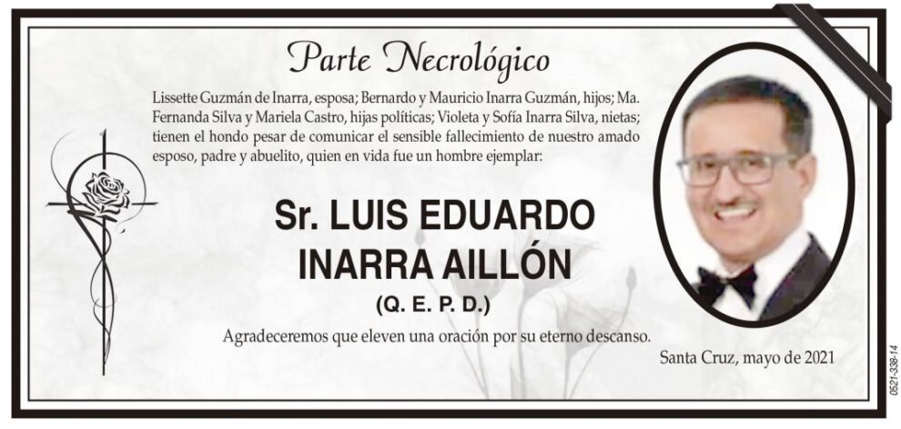 Parte Necrológico de Luis Eduardo Inarra Aillón