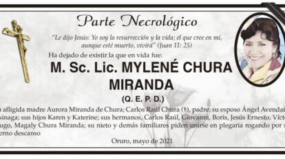Parte Necrológico de M. Sc. Lic. Mylené Chura Miranda