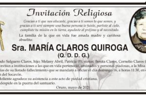 Invitación Religiosa para Sra. María Claros Quiroga