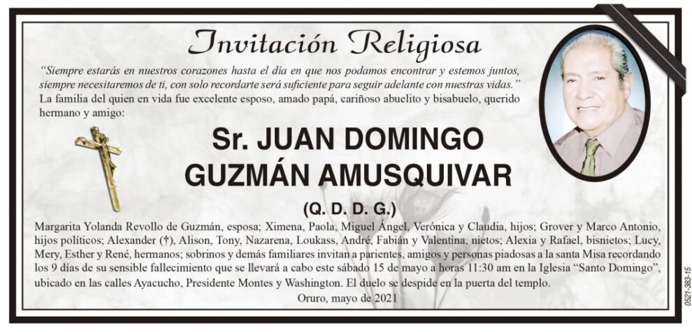 Invitación Religiosa: Juan Domingo Guzmán Amusquivar