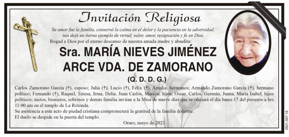Obituarios de María Nieves Jiménez Arce