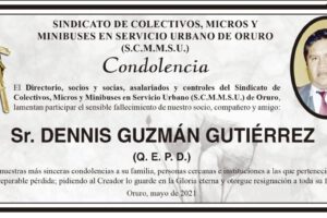 Condolencia por el fallecimiento de Dennis Guzmán Gutiérrez
