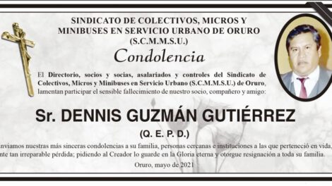 Condolencia por el fallecimiento de Dennis Guzmán Gutiérrez