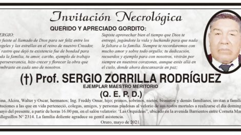 Invitación Necrológica: Prof. Sergio Zorrilla Rodríguez