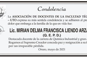 Condolencia por la Lic. Mirian Delma Francisca Liendo Arzabe