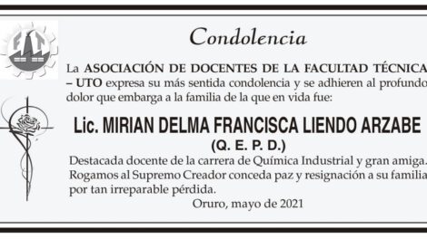 Condolencia por la Lic. Mirian Delma Francisca Liendo Arzabe