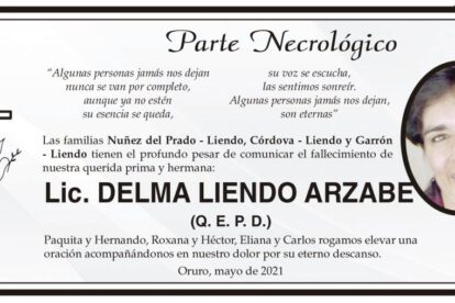Parte Necrológico: Lic. Delma Liendo Arzabe