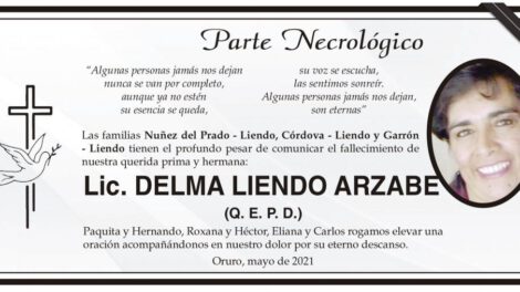Parte Necrológico: Lic. Delma Liendo Arzabe