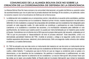 Comunicado sobre la segunda vuelta en Bolivia