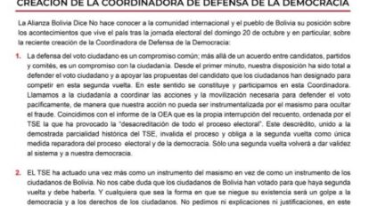 Comunicado sobre la segunda vuelta en Bolivia