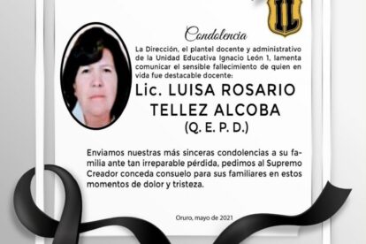 Condolencia por el fallecimiento de Luisa Rosario Tellez Alcoba