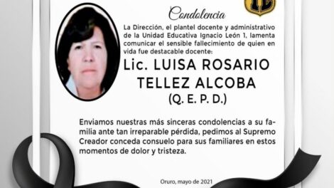 Condolencia por el fallecimiento de Luisa Rosario Tellez Alcoba