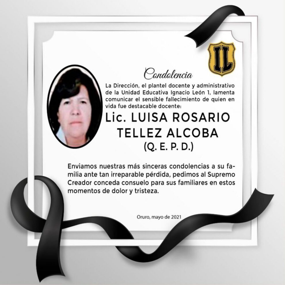 Condolencia por el fallecimiento de Luisa Rosario Tellez Alcoba