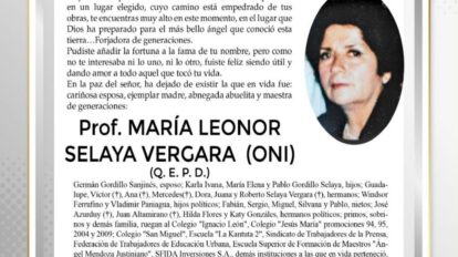 Obituario de María Leonor Selaya Vergara