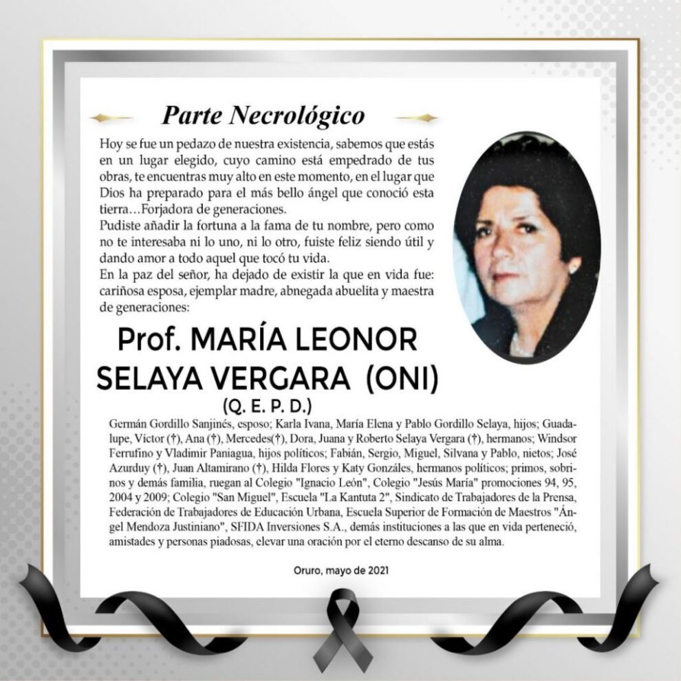 Obituario de María Leonor Selaya Vergara