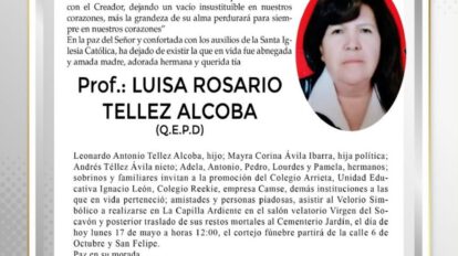 Invitación Necrológica de Luisa Rosario Tellez Alcoba