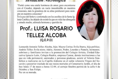Invitación Necrológica de Luisa Rosario Tellez Alcoba