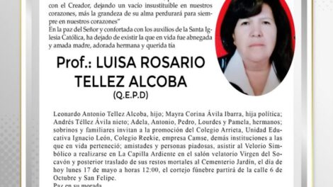 Invitación Necrológica de Luisa Rosario Tellez Alcoba