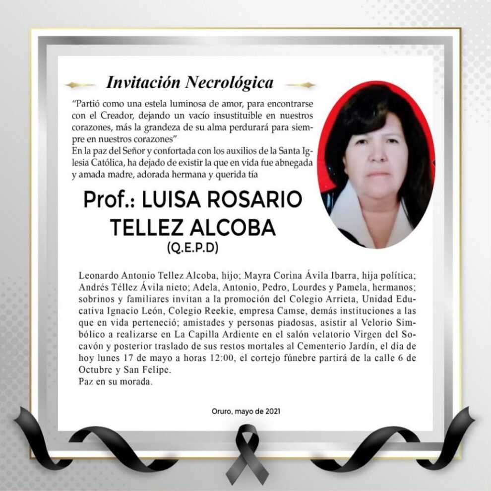 Invitación Necrológica de Luisa Rosario Tellez Alcoba