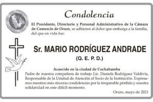 Condolencia por la pérdida de Mario Rodríguez Andrade