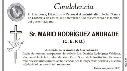 Condolencia por la pérdida de Mario Rodríguez Andrade