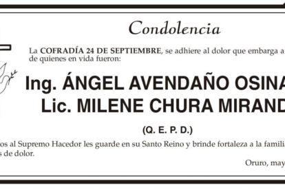 Condolencia por Ing. Ángel Avendaño Osinaga Lic. Milene Chura Miranda