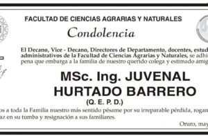 Condolencia por la pérdida de Juvenal Hurtado Barrero