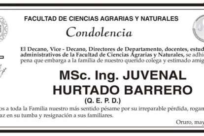 Condolencia por la pérdida de Juvenal Hurtado Barrero