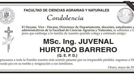 Condolencia por la pérdida de Juvenal Hurtado Barrero
