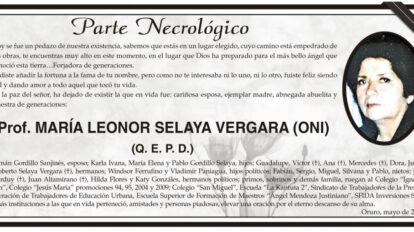 Prof. María Leonor Selaya Vergara, parte necrológico