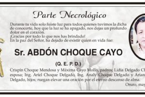 Parte Necrológico: Sr. Abdón Choque Cayo